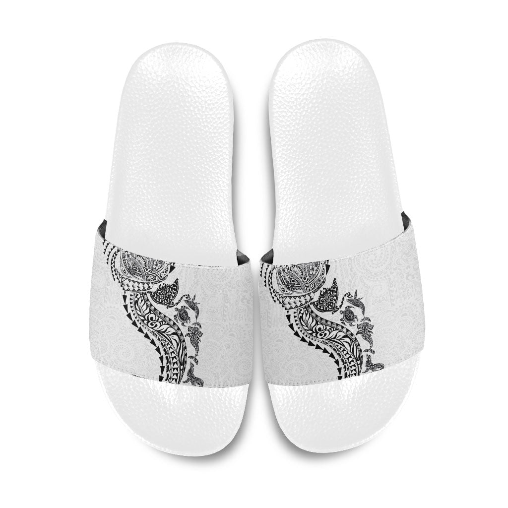 Hawaiian Kakau Tribal Sea Animals Tattoos Slide Sandals White Color LT03 White - Polynesian Pride