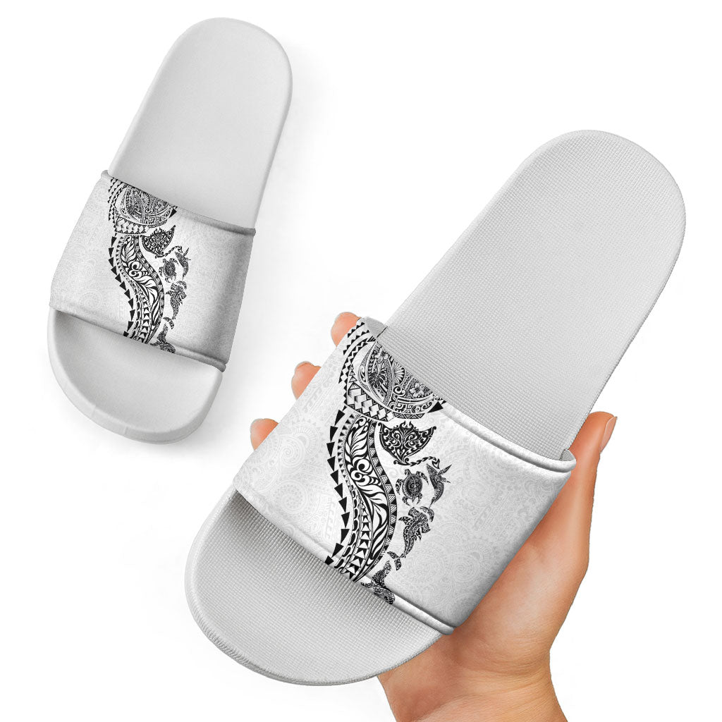 Hawaiian Kakau Tribal Sea Animals Tattoos Slide Sandals White Color LT03 - Polynesian Pride