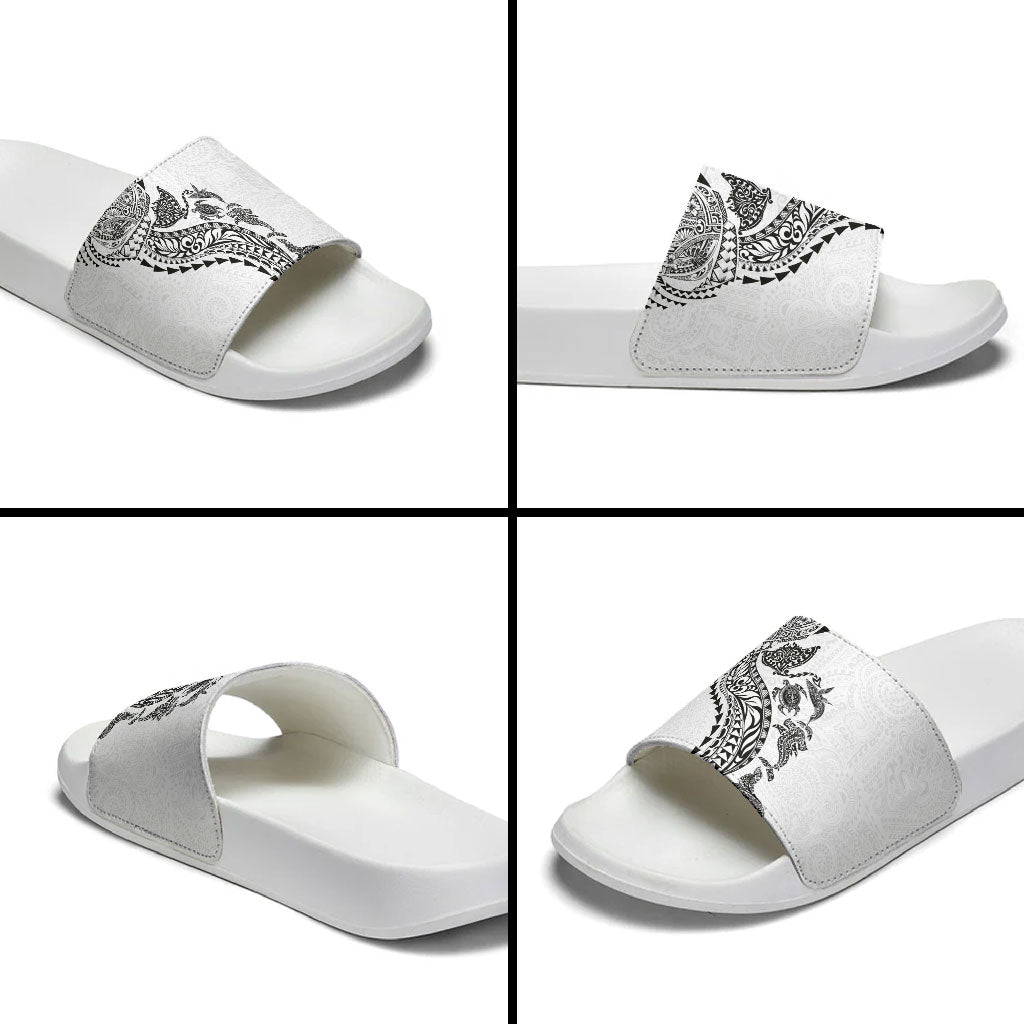 Hawaiian Kakau Tribal Sea Animals Tattoos Slide Sandals White Color LT03 - Polynesian Pride