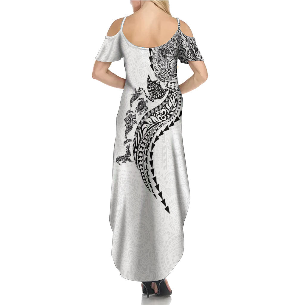 Hawaiian Kakau Tribal Sea Animals Tattoos Summer Maxi Dress White Color LT03 - Polynesian Pride