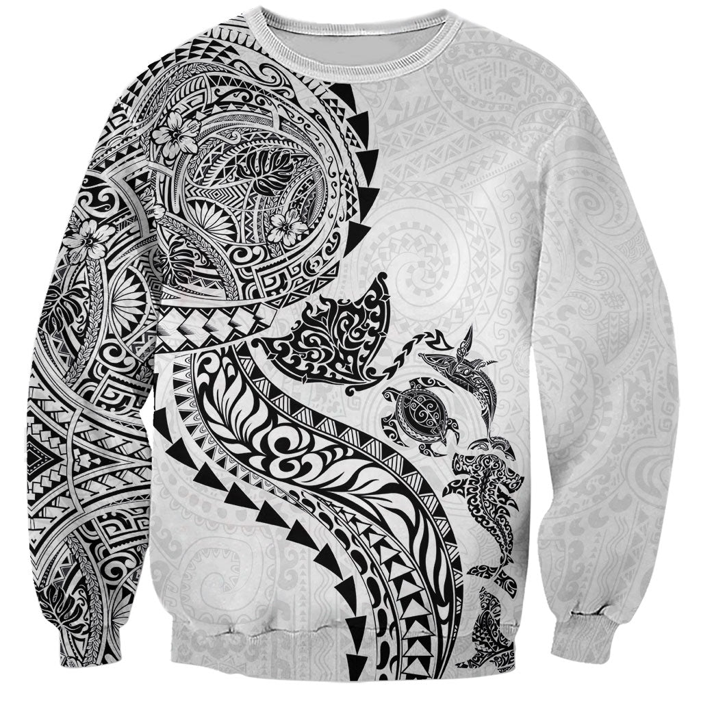 Hawaiian Kakau Tribal Sea Animals Tattoos Sweatshirt White Color