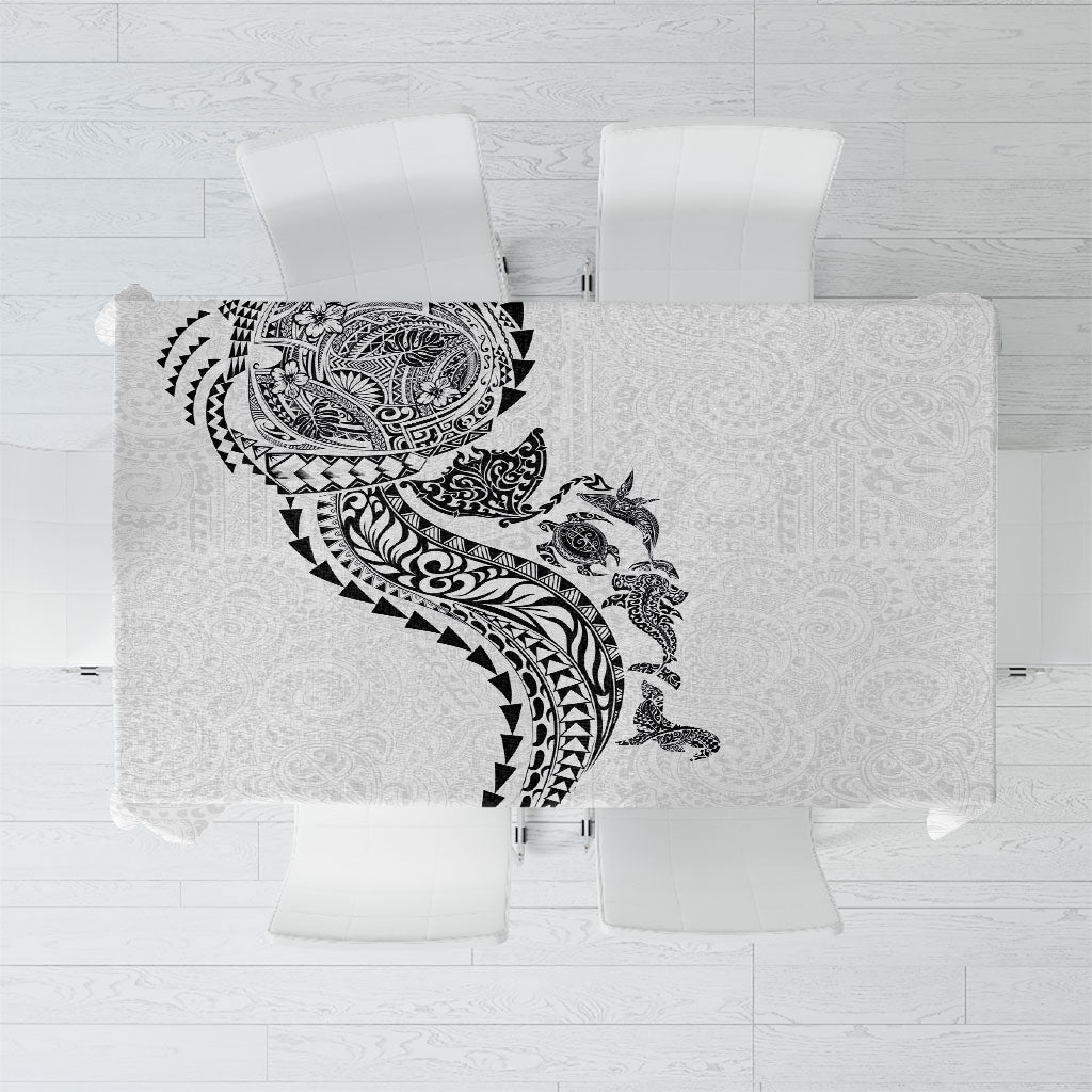 Hawaiian Kakau Tribal Sea Animals Tattoos Tablecloth White Color