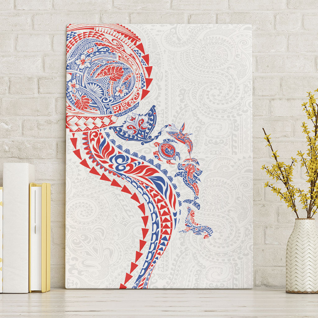 Hawaiian Kakau Tribal Sea Animals Tattoos Canvas Wall Art Hawaii Flag Color Inspired