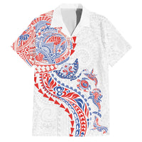 Hawaiian Kakau Tribal Sea Animals Tattoos Family Matching Off Shoulder Short Dress and Hawaiian Shirt Hawaii Flag Color Inspired LT03 Dad's Shirt - Short Sleeve Multicolor - Polynesian Pride