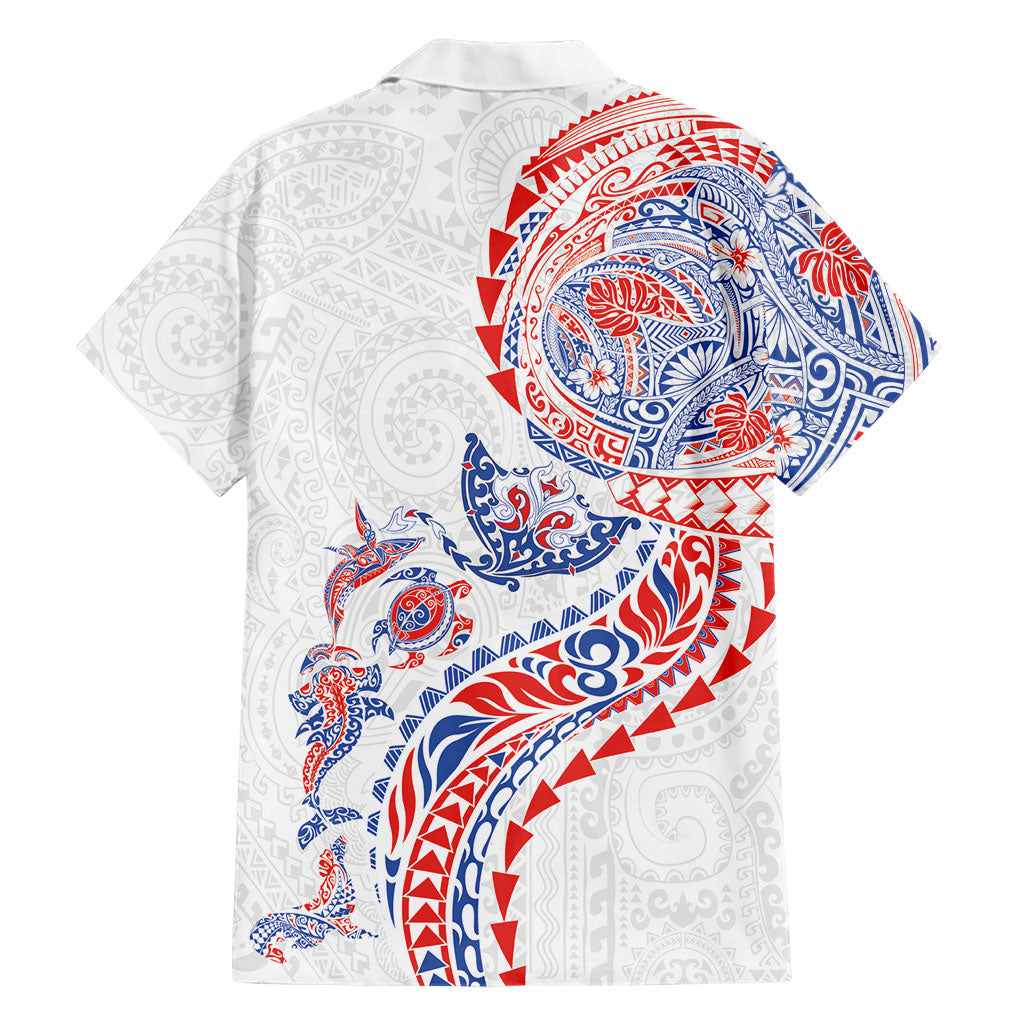 Hawaiian Kakau Tribal Sea Animals Tattoos Family Matching Off Shoulder Short Dress and Hawaiian Shirt Hawaii Flag Color Inspired LT03 - Polynesian Pride