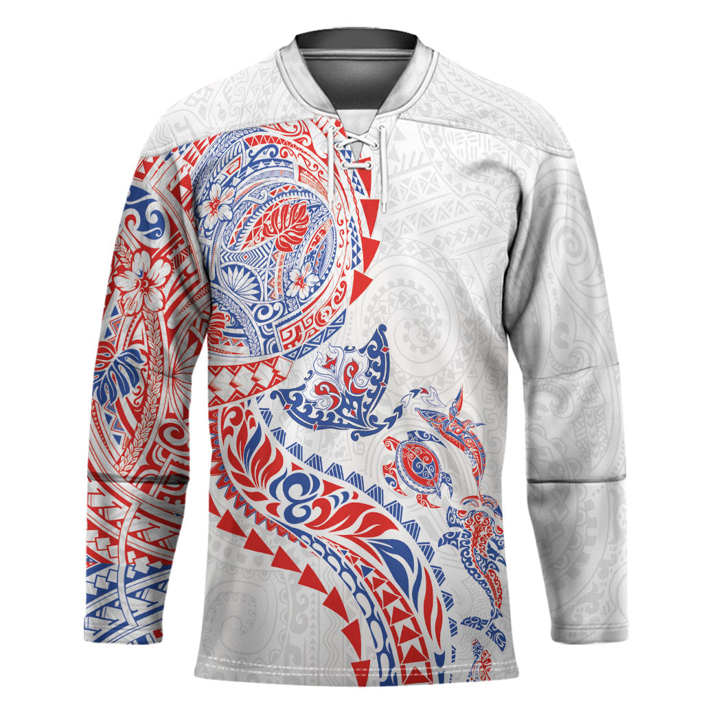 Hawaiian Kakau Tribal Sea Animals Tattoos Hockey Jersey Hawaii Flag Color Inspired