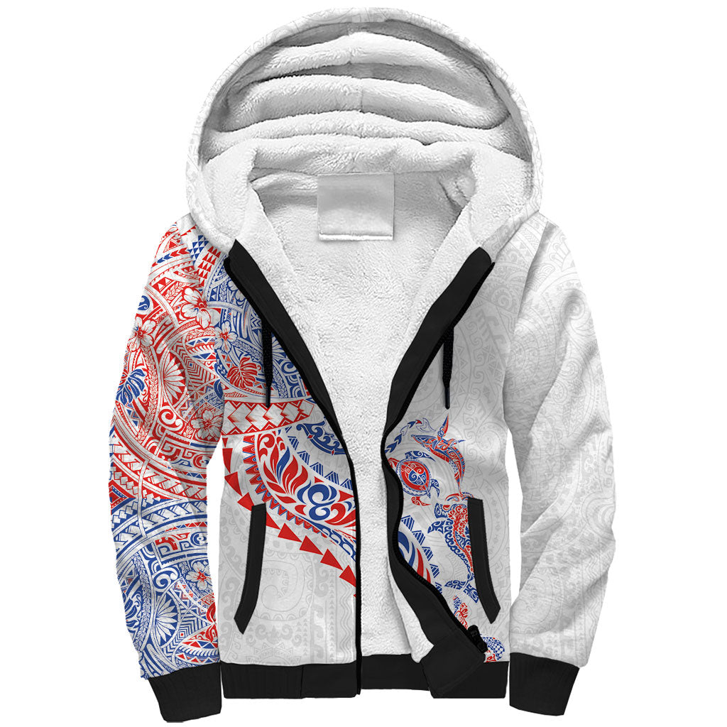 Hawaiian Kakau Tribal Sea Animals Tattoos Sherpa Hoodie Hawaii Flag Color Inspired