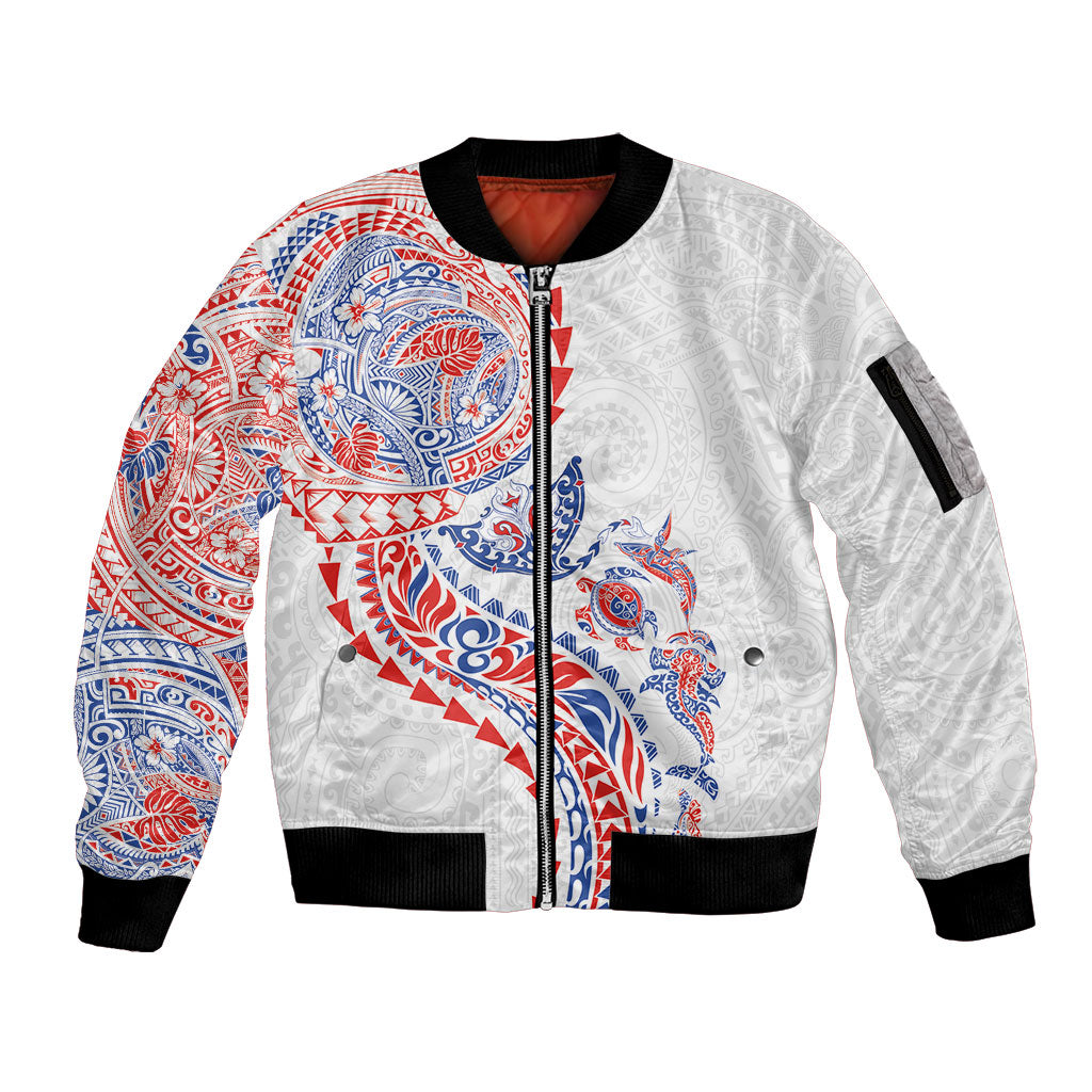 Hawaiian Kakau Tribal Sea Animals Tattoos Sleeve Zip Bomber Jacket Hawaii Flag Color Inspired LT03 Unisex Multicolor - Polynesian Pride
