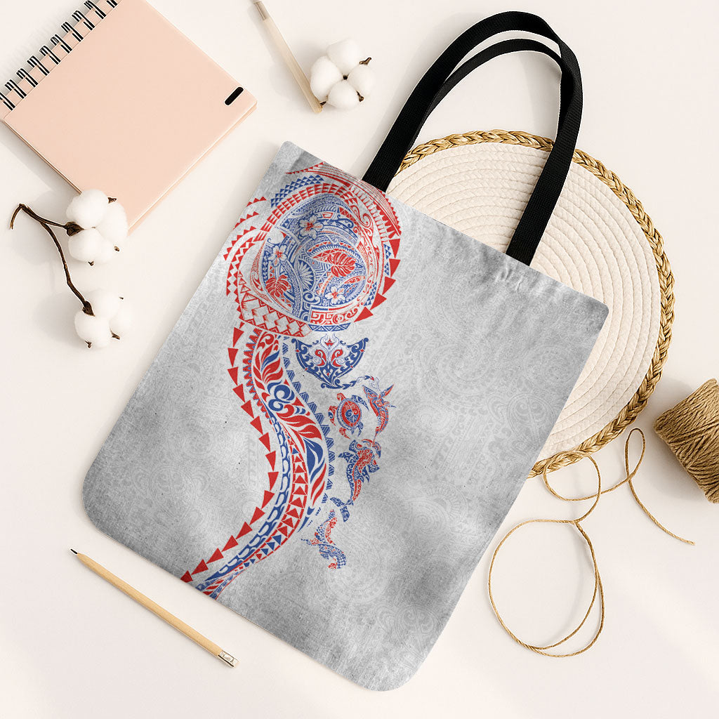 Hawaiian Kakau Tribal Sea Animals Tattoos Tote Bag Hawaii Flag Color Inspired LT03 Black Strap One Size Multicolor - Polynesian Pride