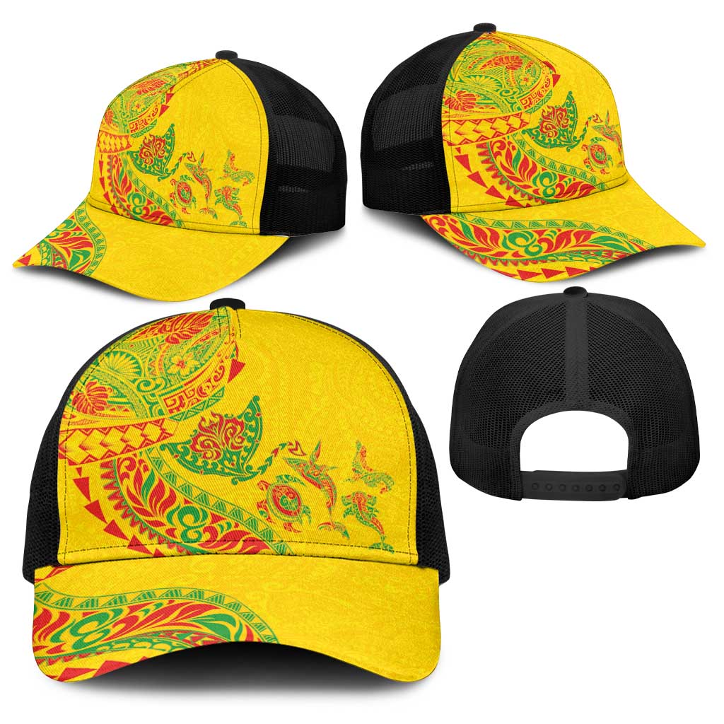 Hawaiian Kakau Tribal Sea Animals Tattoos Baseball Net Cap Kanaka Maoli Flag Color Inspired LT03 - Polynesian Pride