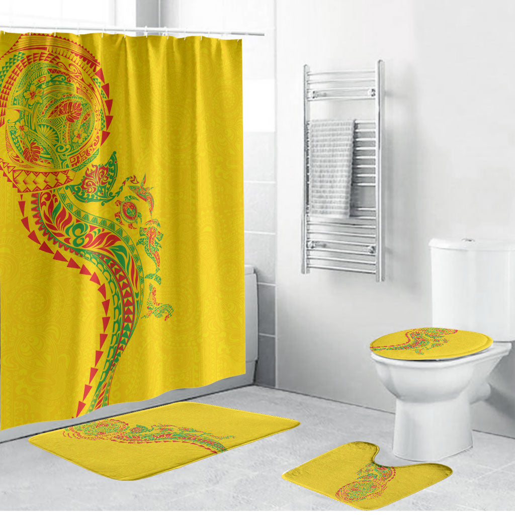 Hawaiian Kakau Tribal Sea Animals Tattoos Bathroom Set Kanaka Maoli Flag Color Inspired