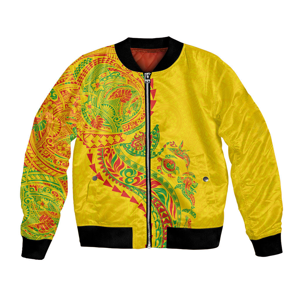 Hawaiian Kakau Tribal Sea Animals Tattoos Bomber Jacket Kanaka Maoli Flag Color Inspired LT03 Unisex Multicolor - Polynesian Pride