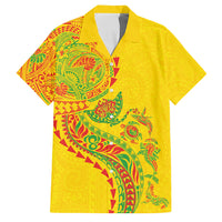 Hawaiian Kakau Tribal Sea Animals Tattoos Family Matching Long Sleeve Bodycon Dress and Hawaiian Shirt Kanaka Maoli Flag Color Inspired LT03 Dad's Shirt - Short Sleeve Multicolor - Polynesian Pride
