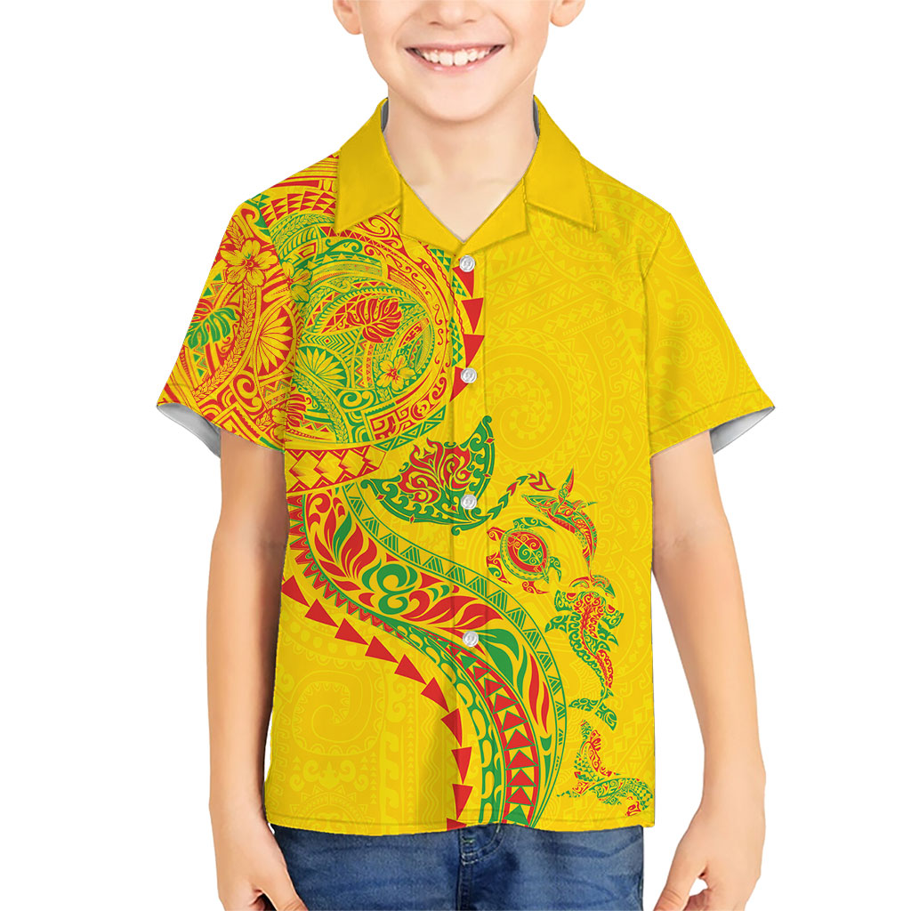 Hawaiian Kakau Tribal Sea Animals Tattoos Family Matching Long Sleeve Bodycon Dress and Hawaiian Shirt Kanaka Maoli Flag Color Inspired LT03 Son's Shirt Multicolor - Polynesian Pride