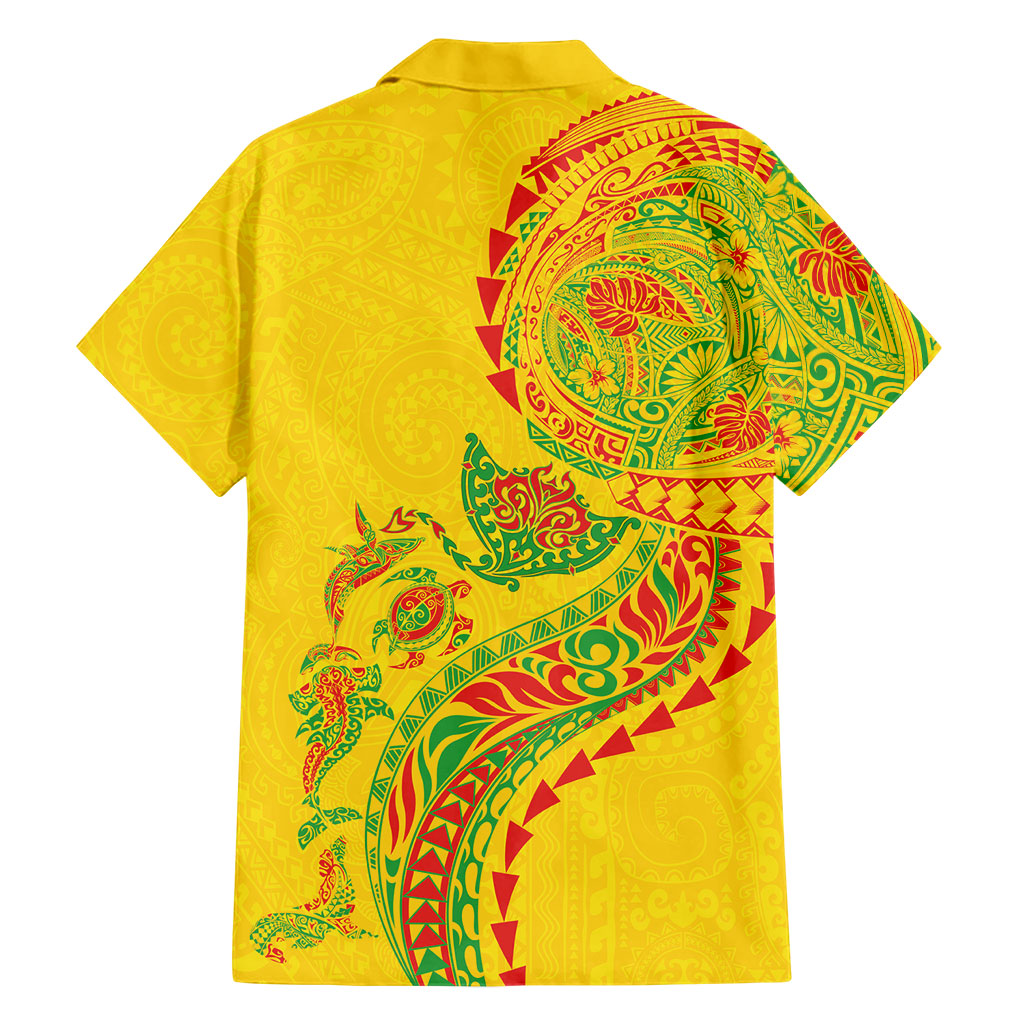 Hawaiian Kakau Tribal Sea Animals Tattoos Family Matching Off The Shoulder Long Sleeve Dress and Hawaiian Shirt Kanaka Maoli Flag Color Inspired LT03 - Polynesian Pride