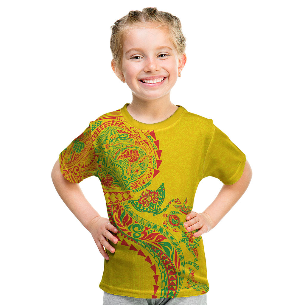 Hawaiian Kakau Tribal Sea Animals Tattoos Kid T Shirt Kanaka Maoli Flag Color Inspired