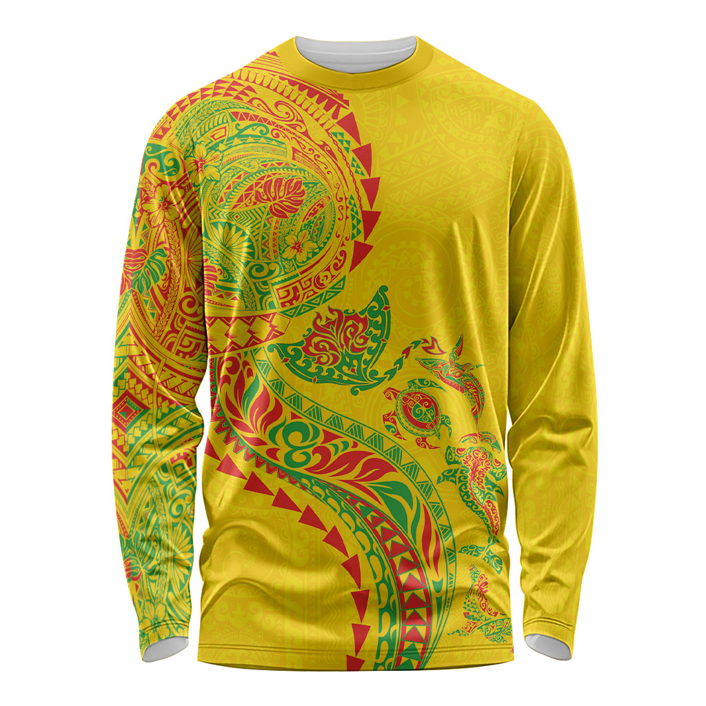 Hawaiian Kakau Tribal Sea Animals Tattoos Long Sleeve Shirt Kanaka Maoli Flag Color Inspired
