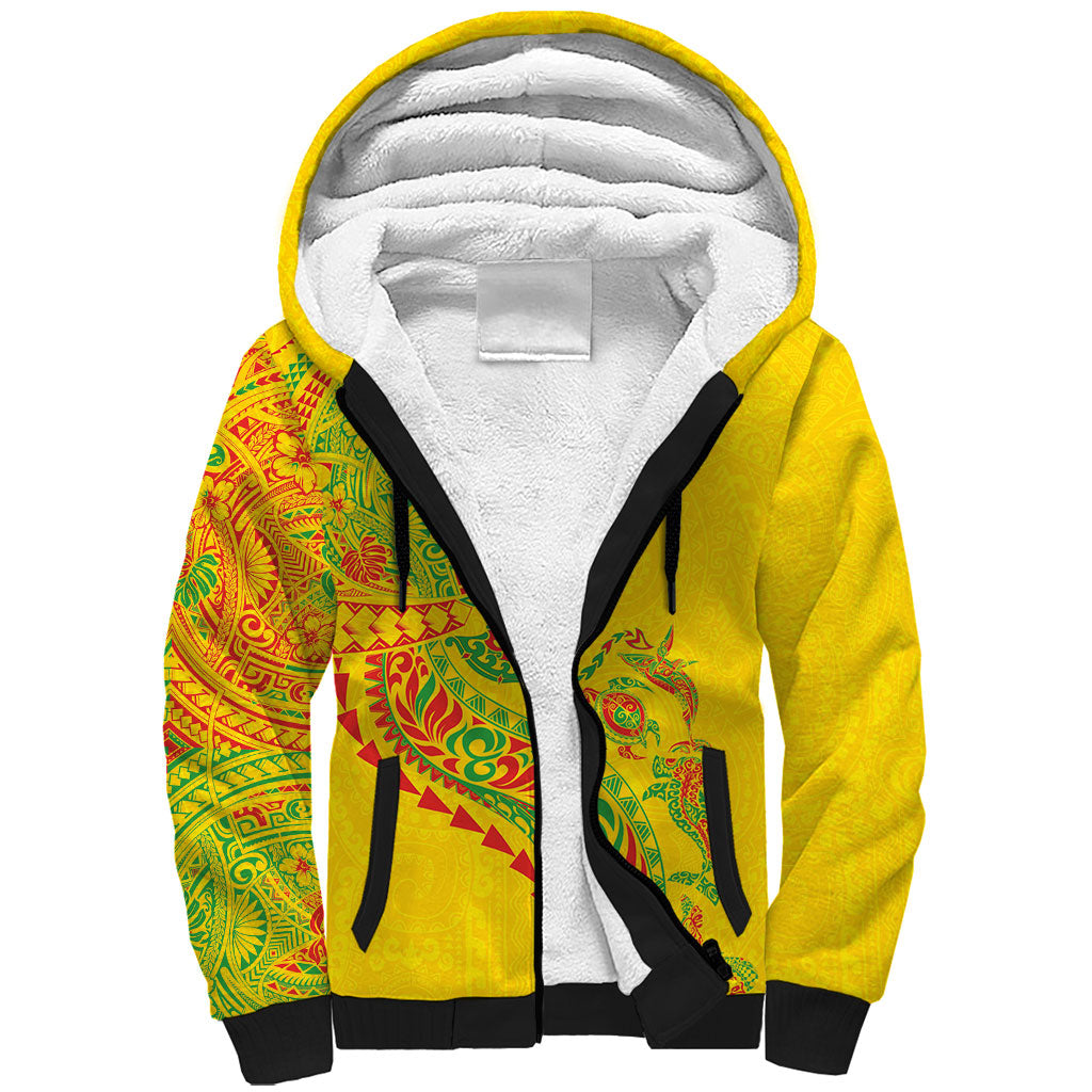 Hawaiian Kakau Tribal Sea Animals Tattoos Sherpa Hoodie Kanaka Maoli Flag Color Inspired