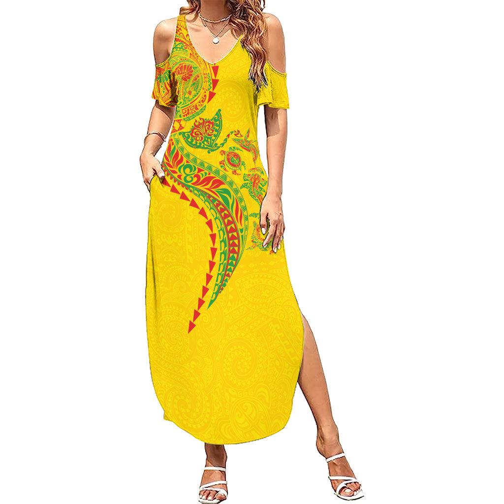 Hawaiian Kakau Tribal Sea Animals Tattoos Summer Maxi Dress Kanaka Maoli Flag Color Inspired