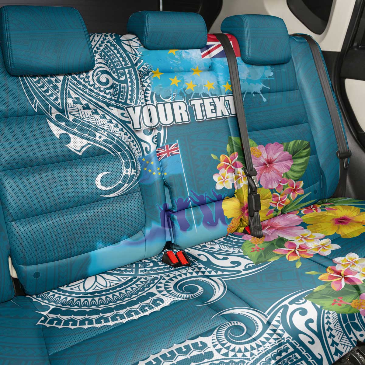 Personalised Tuvalu Independence Day Back Car Seat Cover Tuvaluan Tribal Flag Style LT03 - Polynesian Pride