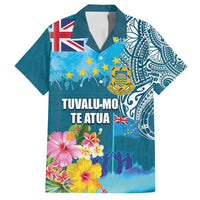 Personalised Tuvalu Independence Day Family Matching Off Shoulder Maxi Dress and Hawaiian Shirt Tuvaluan Tribal Flag Style LT03 Dad's Shirt - Short Sleeve Turquoise - Polynesian Pride