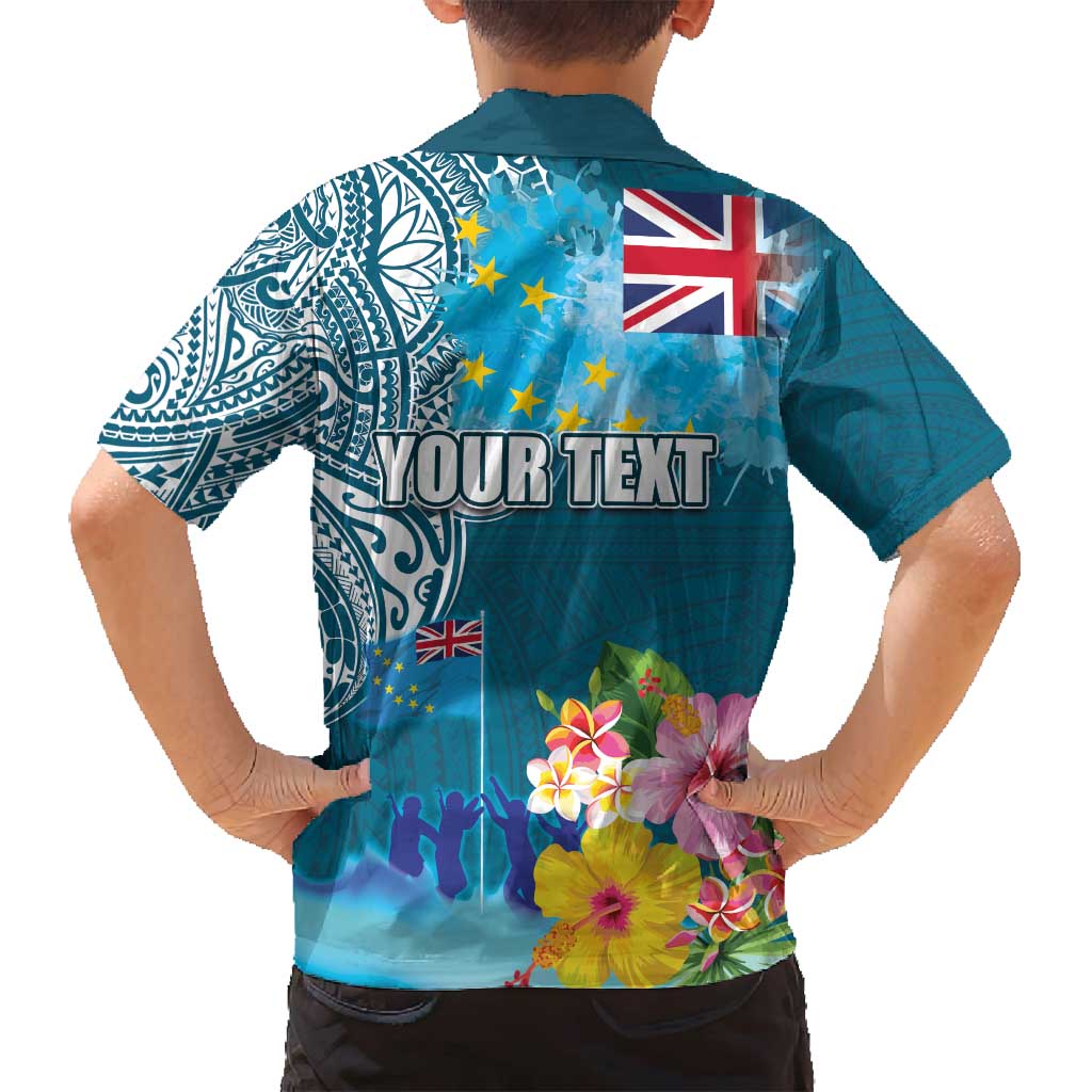 Personalised Tuvalu Independence Day Family Matching Off Shoulder Short Dress and Hawaiian Shirt Tuvaluan Tribal Flag Style LT03 - Polynesian Pride