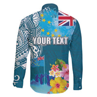 Personalised Tuvalu Independence Day Family Matching Off Shoulder Short Dress and Hawaiian Shirt Tuvaluan Tribal Flag Style LT03 - Polynesian Pride