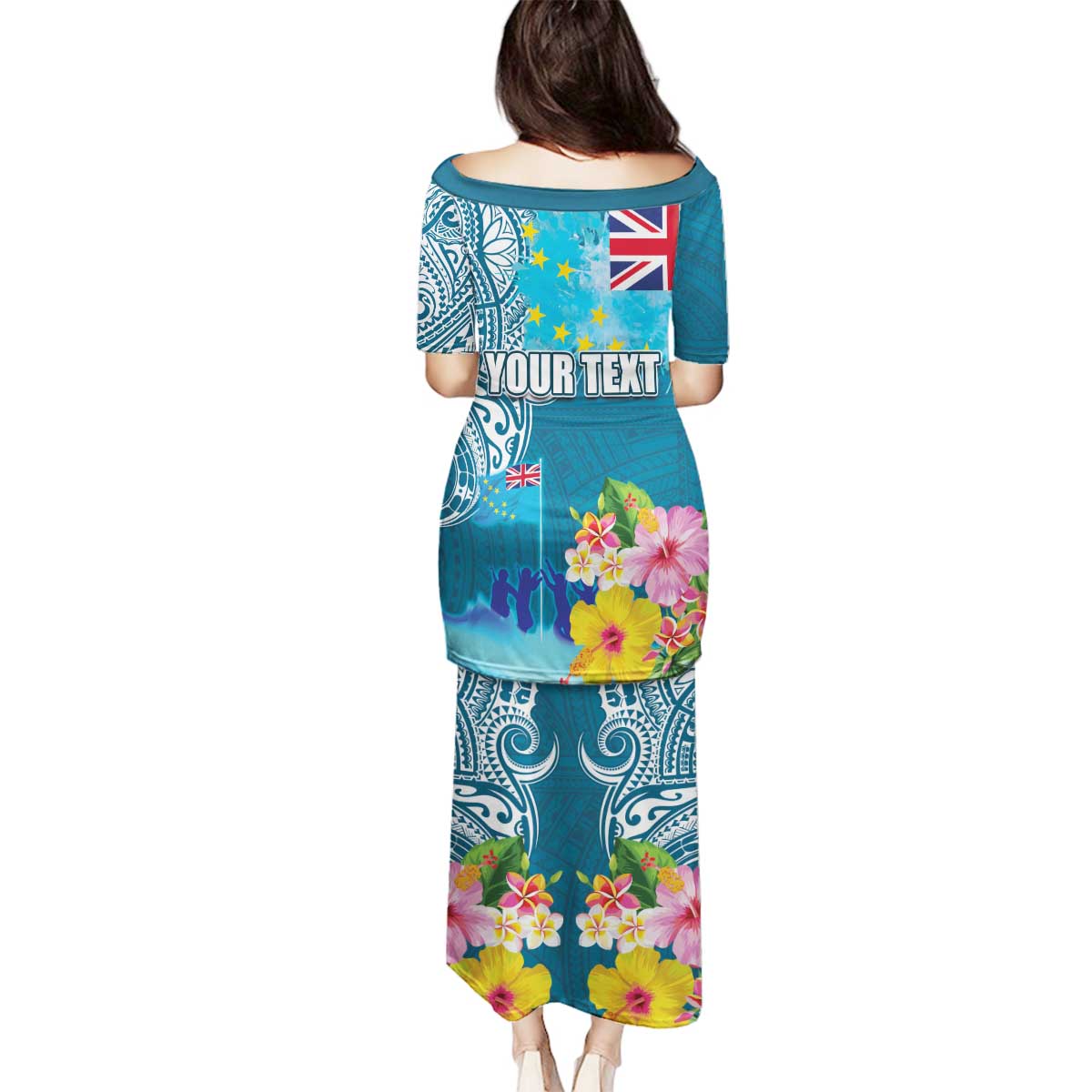 Personalised Tuvalu Independence Day Family Matching Puletasi and Hawaiian Shirt Tuvaluan Tribal Flag Style