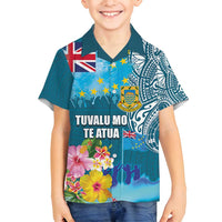 Personalised Tuvalu Independence Day Family Matching Tank Maxi Dress and Hawaiian Shirt Tuvaluan Tribal Flag Style LT03 Son's Shirt Turquoise - Polynesian Pride