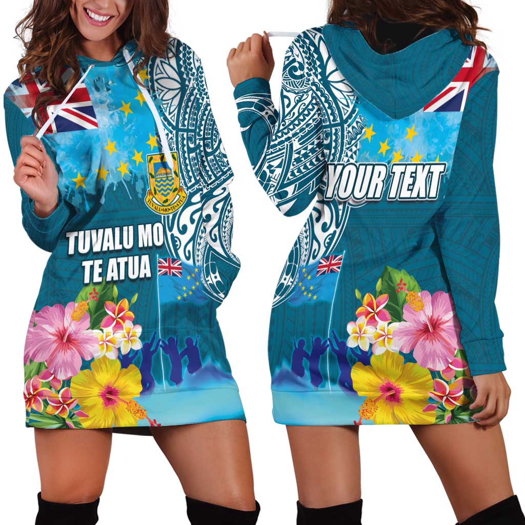 Personalised Tuvalu Independence Day Hoodie Dress Tuvaluan Tribal Flag Style LT03 - Polynesian Pride