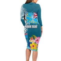 Personalised Tuvalu Independence Day Long Sleeve Bodycon Dress Tuvaluan Tribal Flag Style LT03 - Polynesian Pride