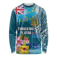 Personalised Tuvalu Independence Day Long Sleeve Shirt Tuvaluan Tribal Flag Style LT03 Unisex Turquoise - Polynesian Pride