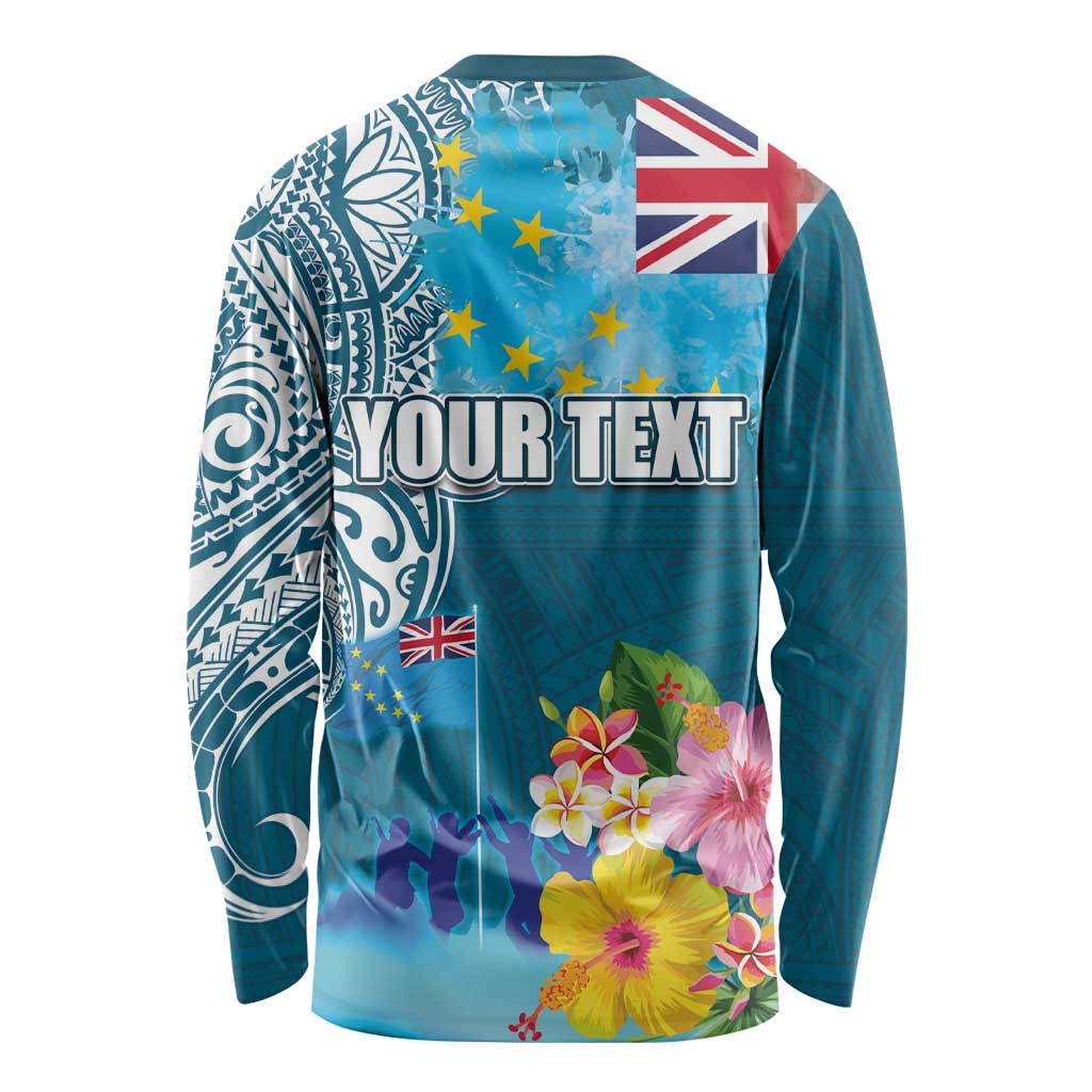 Personalised Tuvalu Independence Day Long Sleeve Shirt Tuvaluan Tribal Flag Style LT03 - Polynesian Pride