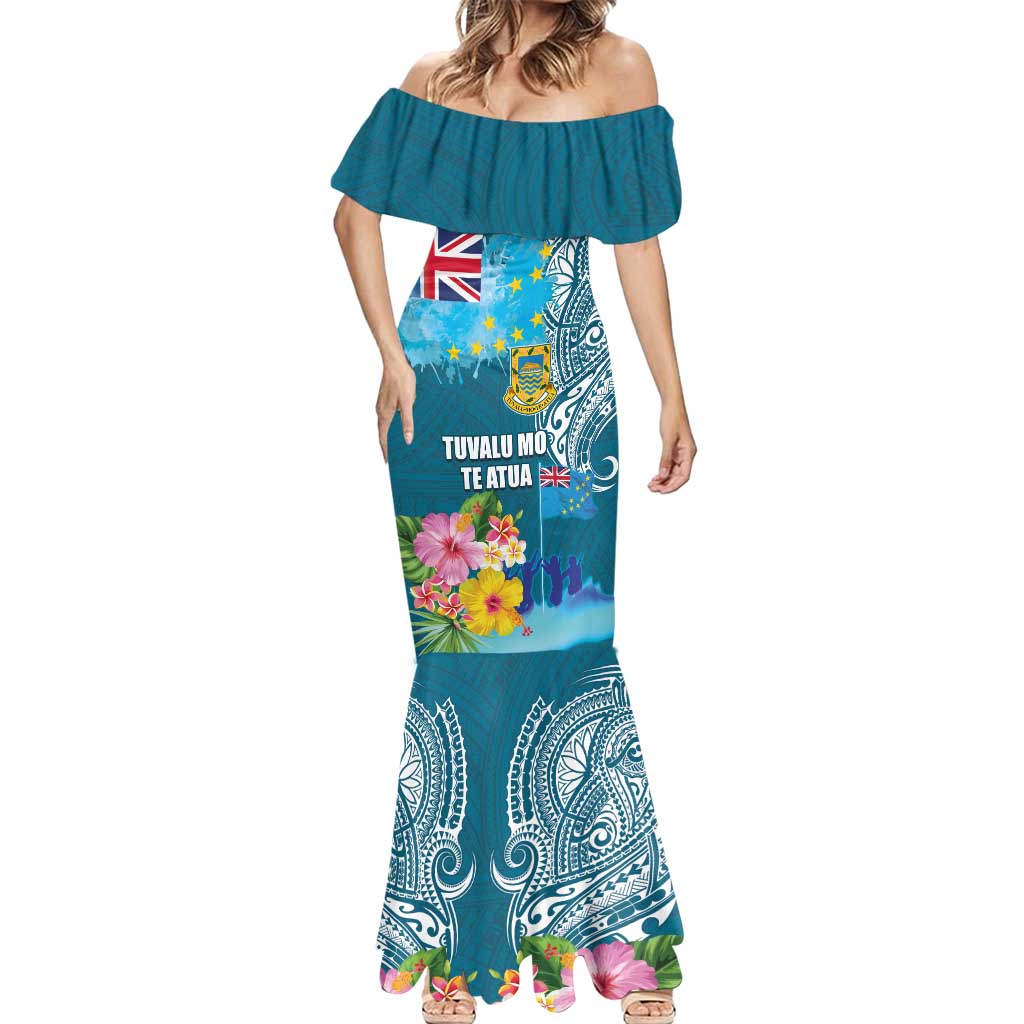 Personalised Tuvalu Independence Day Mermaid Dress Tuvaluan Tribal Flag Style LT03 - Polynesian Pride
