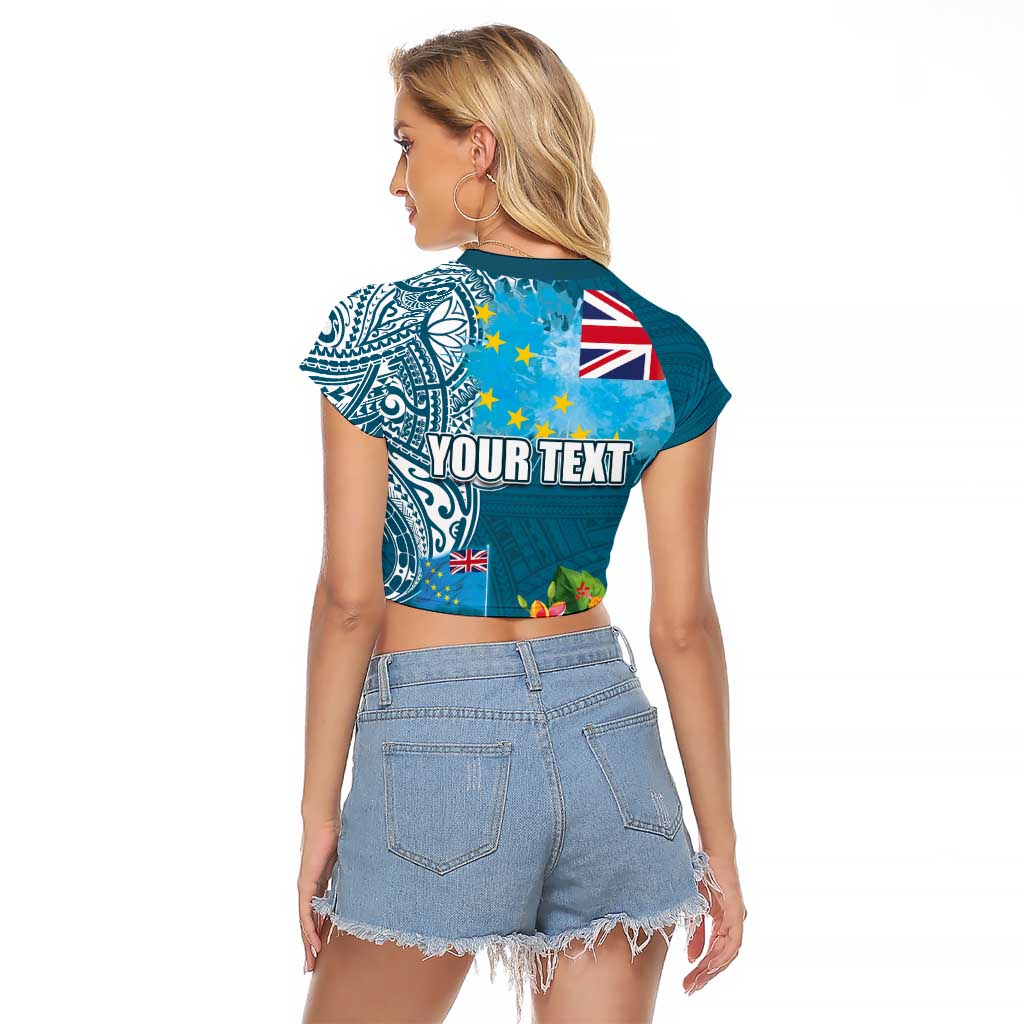 Personalised Tuvalu Independence Day Raglan Cropped T Shirt Tuvaluan Tribal Flag Style LT03 - Polynesian Pride