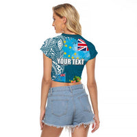 Personalised Tuvalu Independence Day Raglan Cropped T Shirt Tuvaluan Tribal Flag Style LT03 - Polynesian Pride