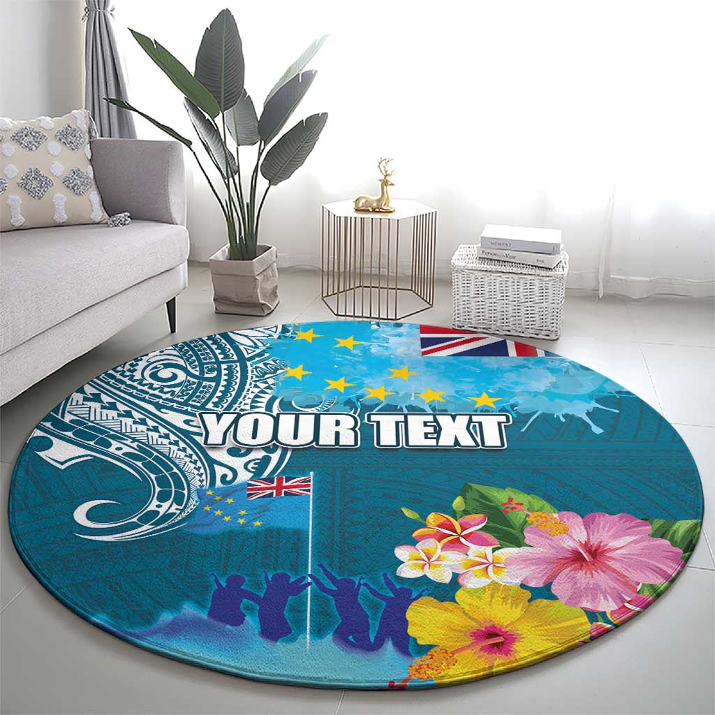 Personalised Tuvalu Independence Day Round Carpet Tuvaluan Tribal Flag Style LT03 - Polynesian Pride