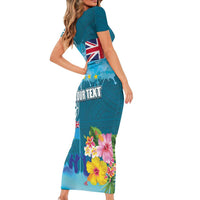 Personalised Tuvalu Independence Day Short Sleeve Bodycon Dress Tuvaluan Tribal Flag Style LT03 - Polynesian Pride
