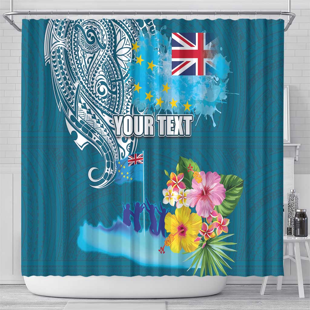 Personalised Tuvalu Independence Day Shower Curtain Tuvaluan Tribal Flag Style LT03 - Polynesian Pride