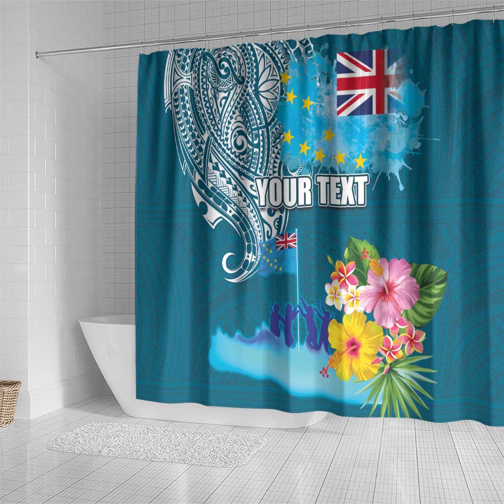 Personalised Tuvalu Independence Day Shower Curtain Tuvaluan Tribal Flag Style LT03 - Polynesian Pride