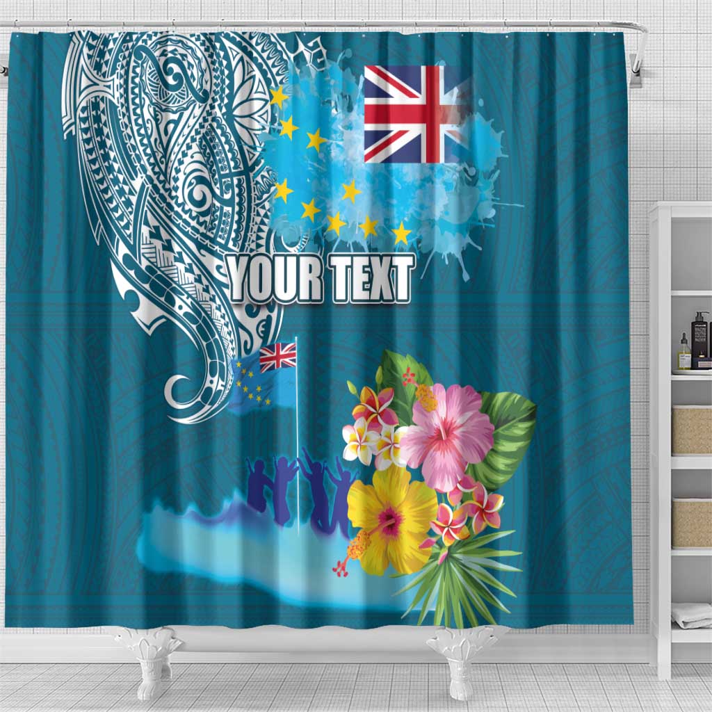 Personalised Tuvalu Independence Day Shower Curtain Tuvaluan Tribal Flag Style LT03 - Polynesian Pride