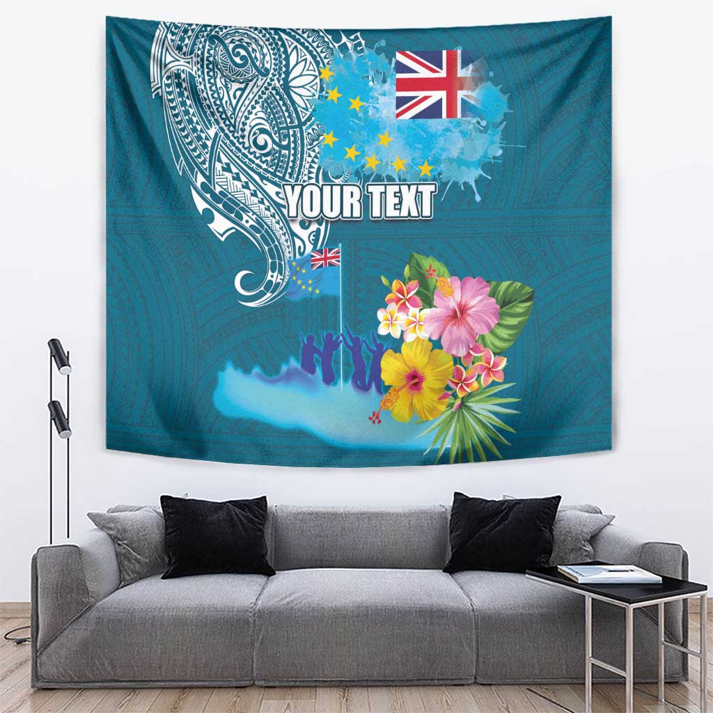 Personalised Tuvalu Independence Day Tapestry Tuvaluan Tribal Flag Style LT03 Turquoise - Polynesian Pride