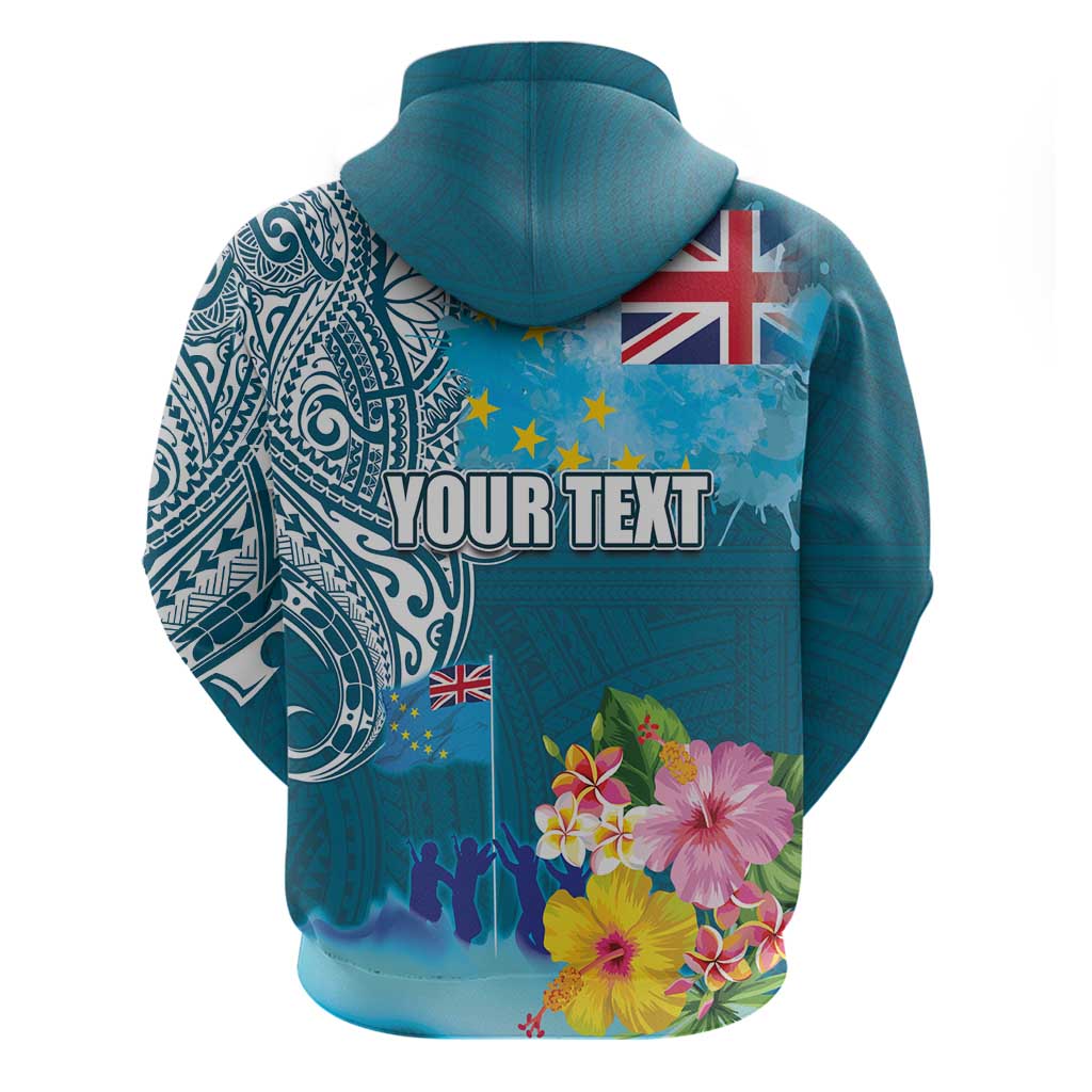 Personalised Tuvalu Independence Day Zip Hoodie Tuvaluan Tribal Flag Style LT03 - Polynesian Pride