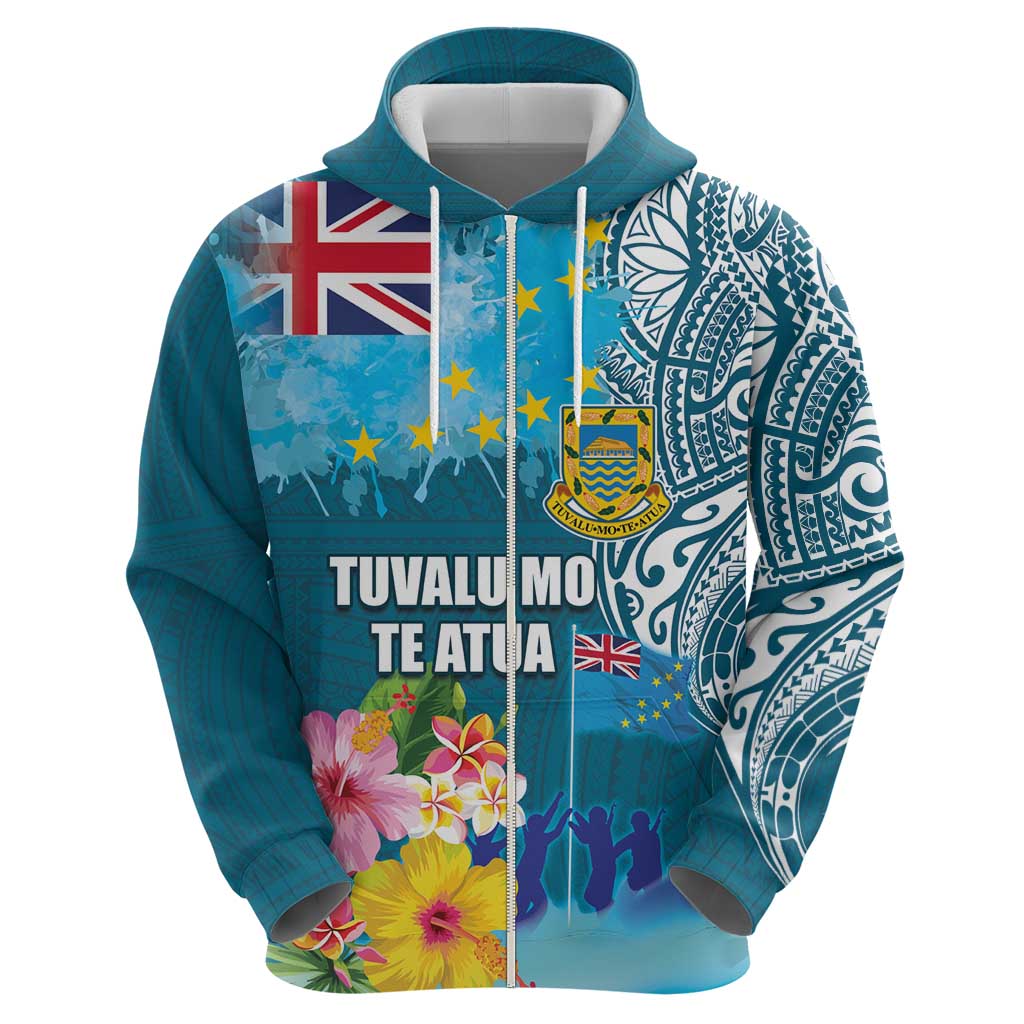 Personalised Tuvalu Independence Day Zip Hoodie Tuvaluan Tribal Flag Style LT03 - Polynesian Pride