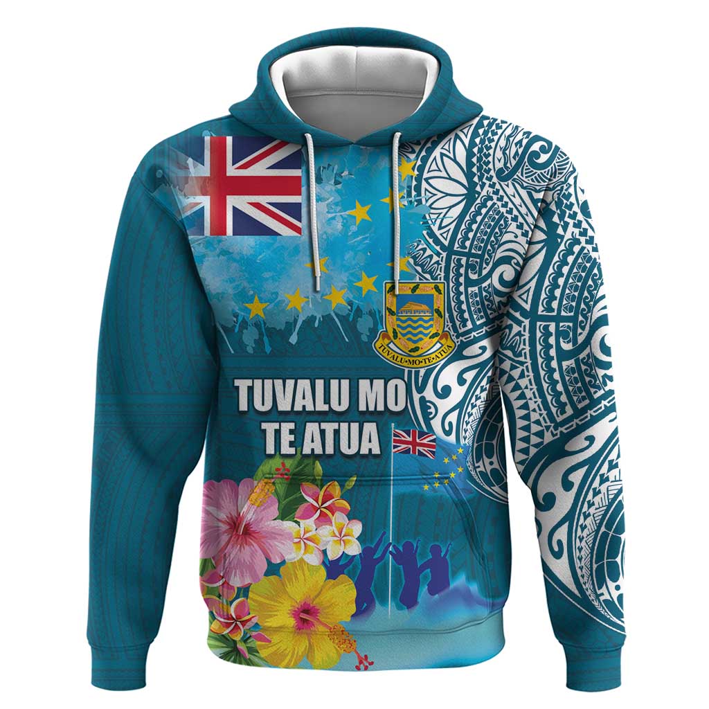 Personalised Tuvalu Independence Day Zip Hoodie Tuvaluan Tribal Flag Style LT03 Pullover Hoodie Turquoise - Polynesian Pride