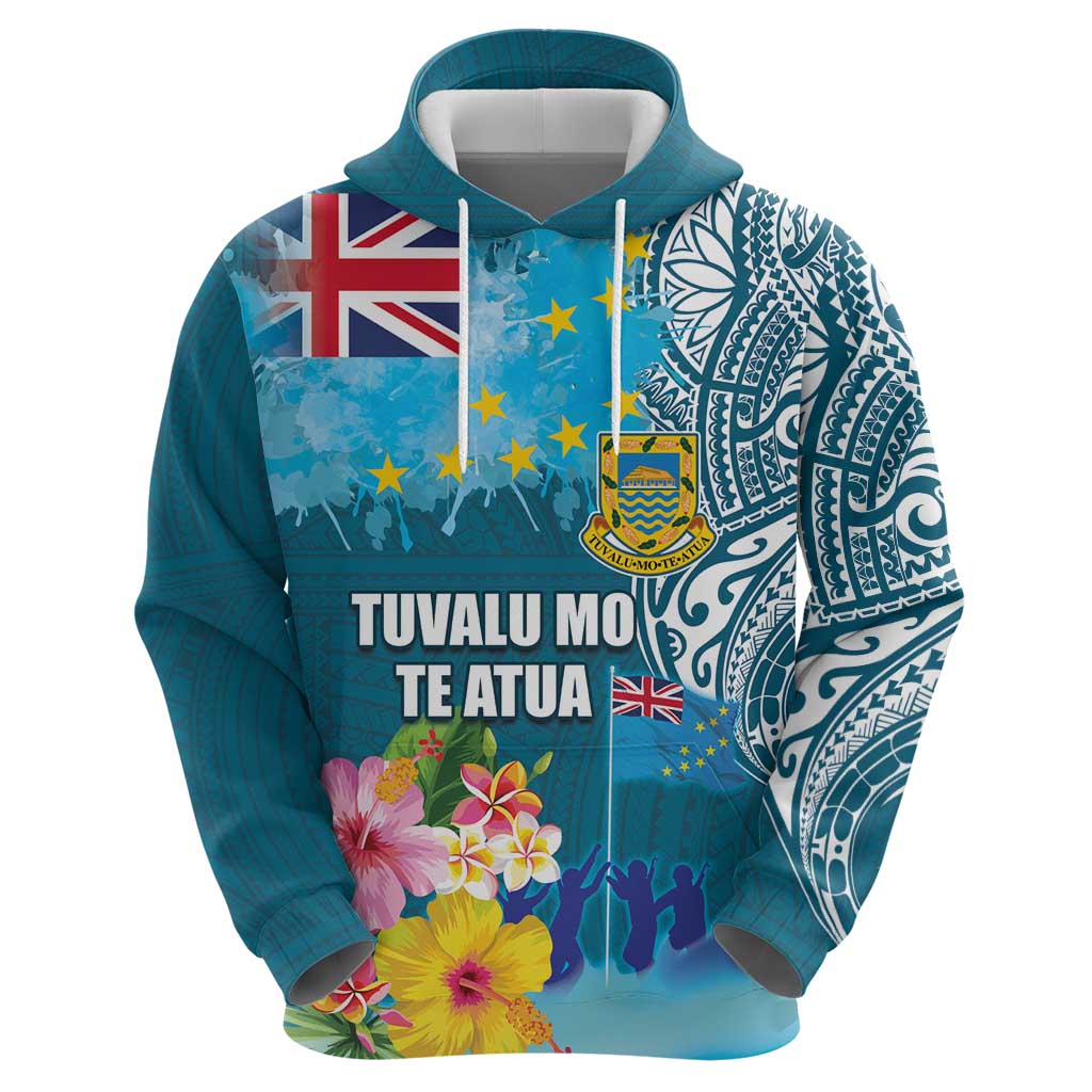 Personalised Tuvalu Independence Day Zip Hoodie Tuvaluan Tribal Flag Style LT03 - Polynesian Pride
