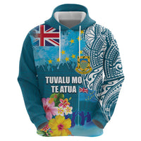 Personalised Tuvalu Independence Day Zip Hoodie Tuvaluan Tribal Flag Style LT03 - Polynesian Pride