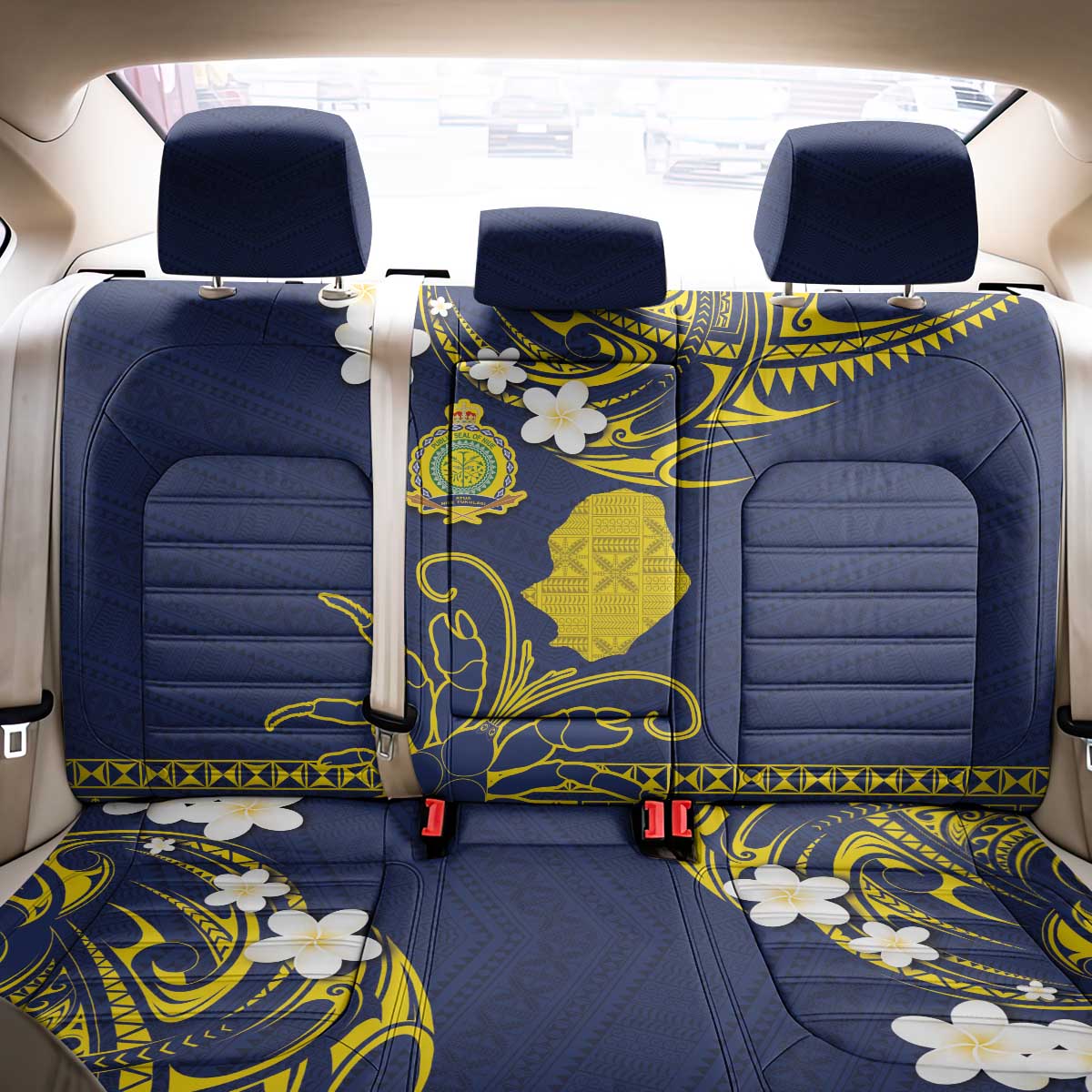 Niue Independence Day Back Car Seat Cover Hiapo Pattern Fiti Pua and Uga