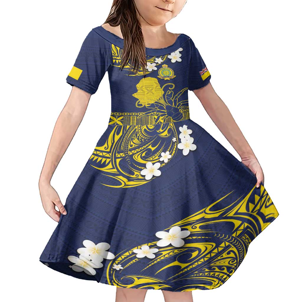 Niue Independence Day Family Matching Long Sleeve Bodycon Dress and Hawaiian Shirt Hiapo Pattern Fiti Pua and Uga LT03 Daughter's Dress Yellow - Polynesian Pride