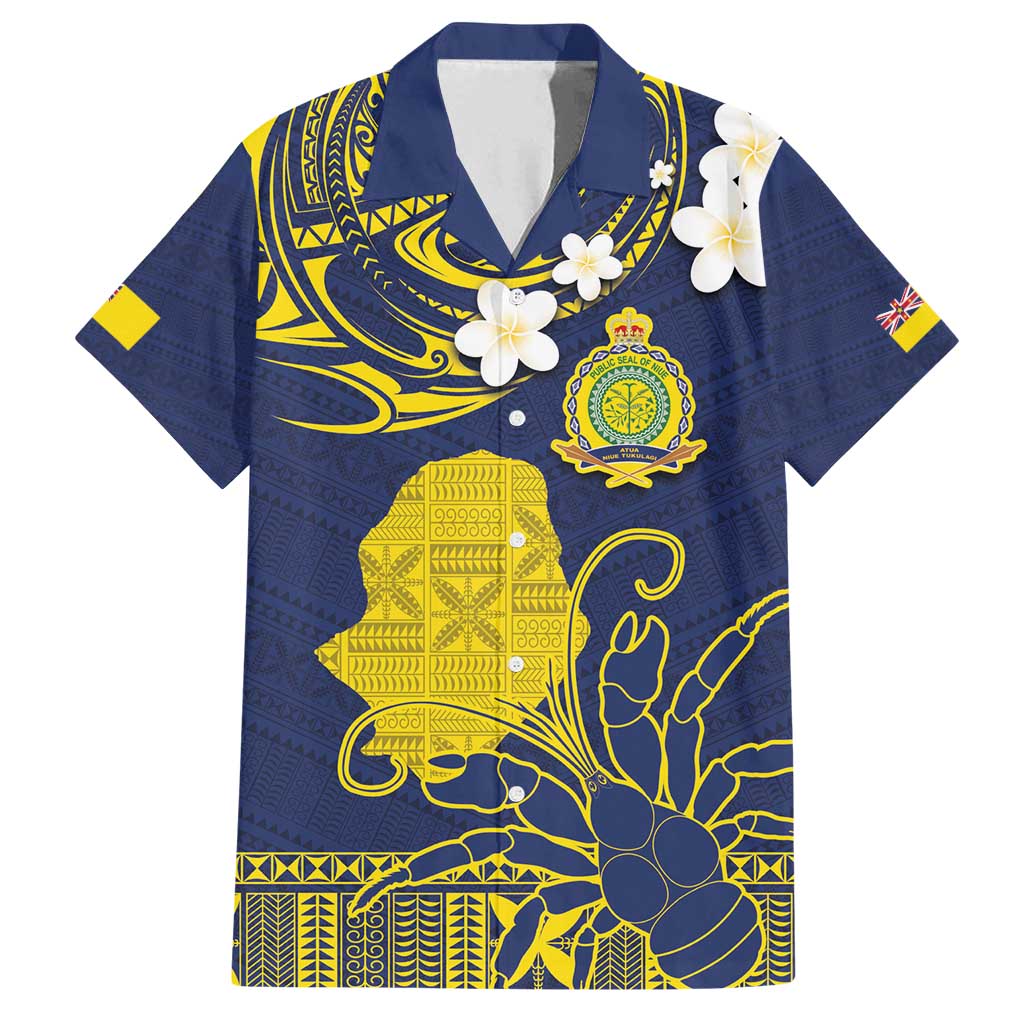 Niue Independence Day Family Matching Off Shoulder Short Dress and Hawaiian Shirt Hiapo Pattern Fiti Pua and Uga